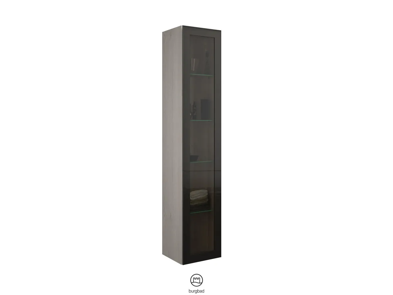 Hochschrank, 1 Alurahmentür mit Rauchglaseinsatz in Bronze;4 Glaseinlegeböden, Tiefe: 320 mm, Breite: 350 mm, Höhe: 1760 mm