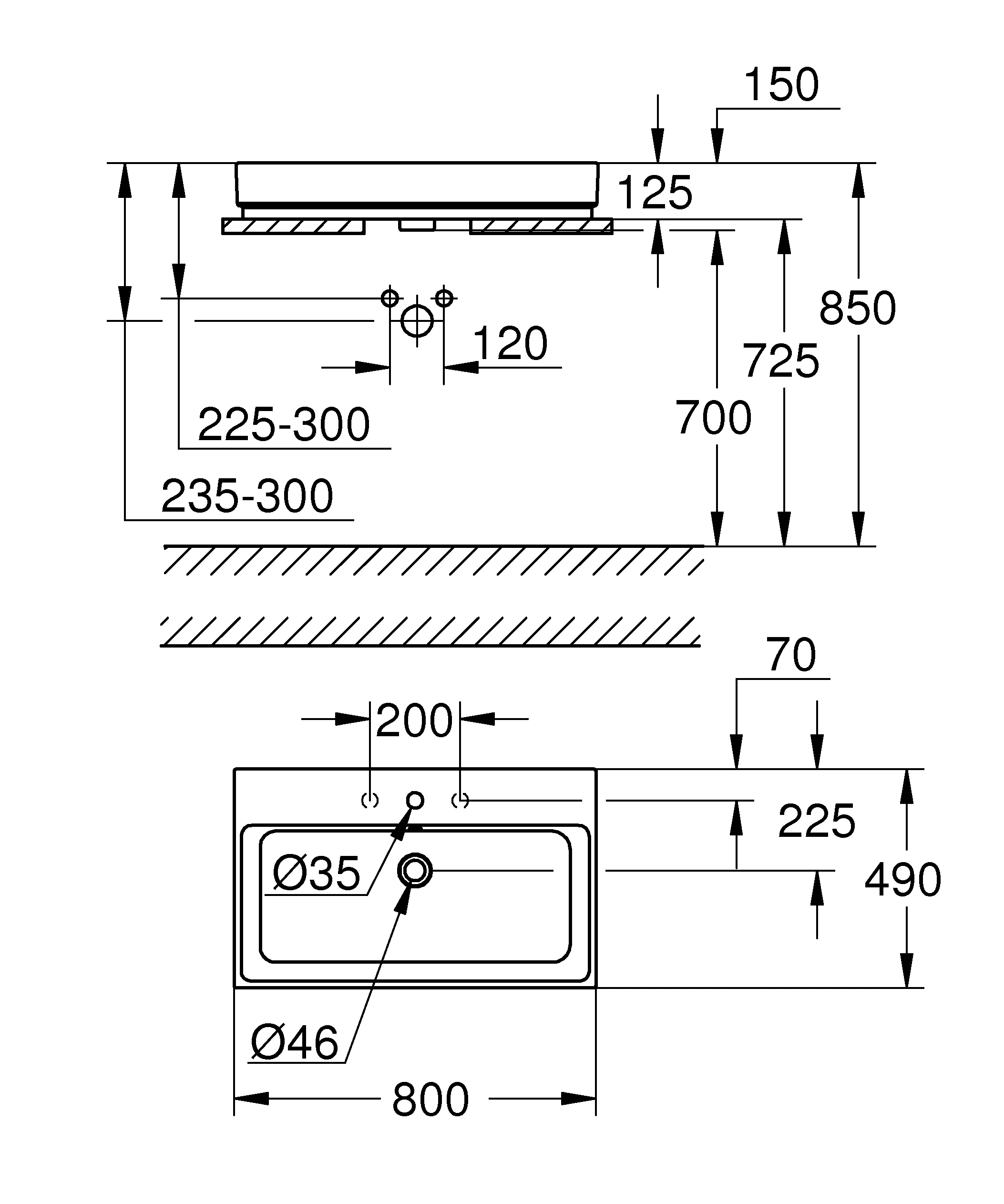 Aufsatzwaschtisch Cube Keramik 39476_H, 800 x 490 mm, 1 Hahnloch, 2 weitere vorgestochen, Rückseite glasiert, PureGuard Hygieneoberfläche, aus Sanitärkeramik, alpinweiß