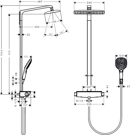 Showerpipe Raindance Select chrom mit Kopfbrause Raindance E Air 1jet 360mm