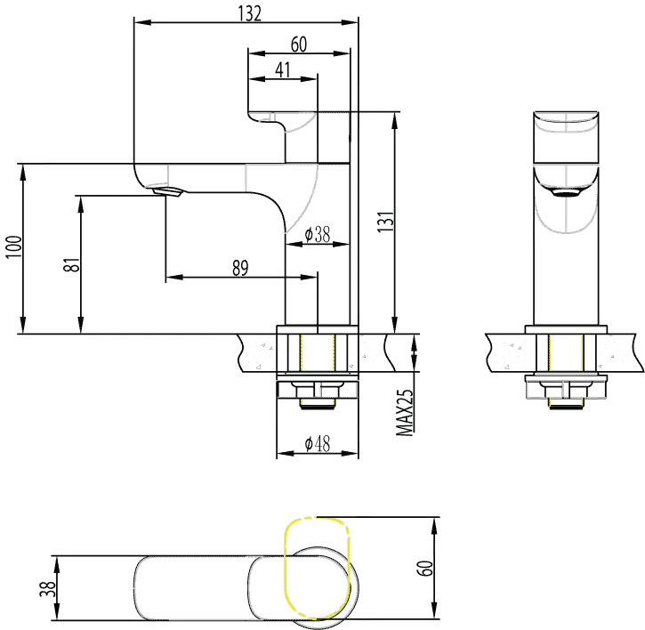 Kaltwasserarmatur „O.novo“ Ausladung 117 mm in Matt Black