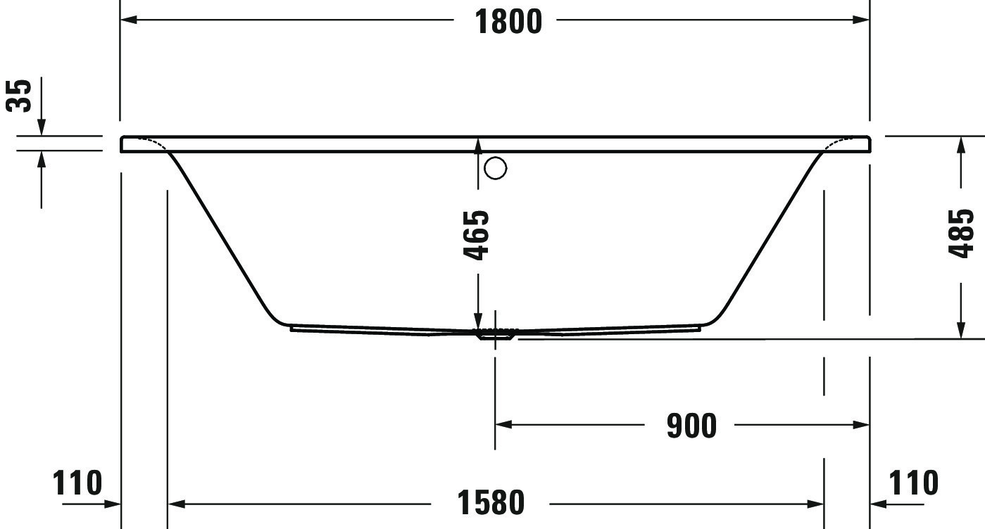 Duravit Badewanne „D-Neo“ rechteck 180 × 80 cm, Mittelablauf 