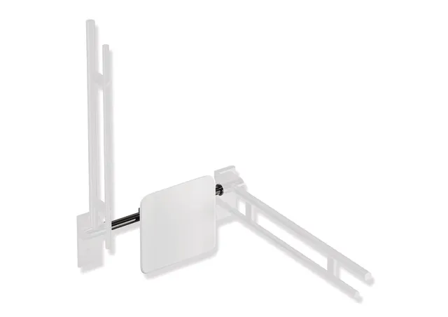 Rückenstütze des Systems 900, Anbindung aus Edelstahl, PVD, Lehne aus Kunststoff, weiß, Achsmaß von 486 bis 586 mm bauseits verstellbar, T: 150 mm, Montage an Stützklappgriffen, Design (A) des Systems 900, in Farbe CK (messing glänzend) Rückenstütze des Systems 900, Anbindung aus Edelstahl, PVD, Lehne aus Kunststoff, weiß, Achsmaß von 486 bis 586 mm bauseits verstellbar, T: 150 mm, Montage an Stützklappgriffen, Design (A) des Systems 900, in Farbe CK (messing glänzend)