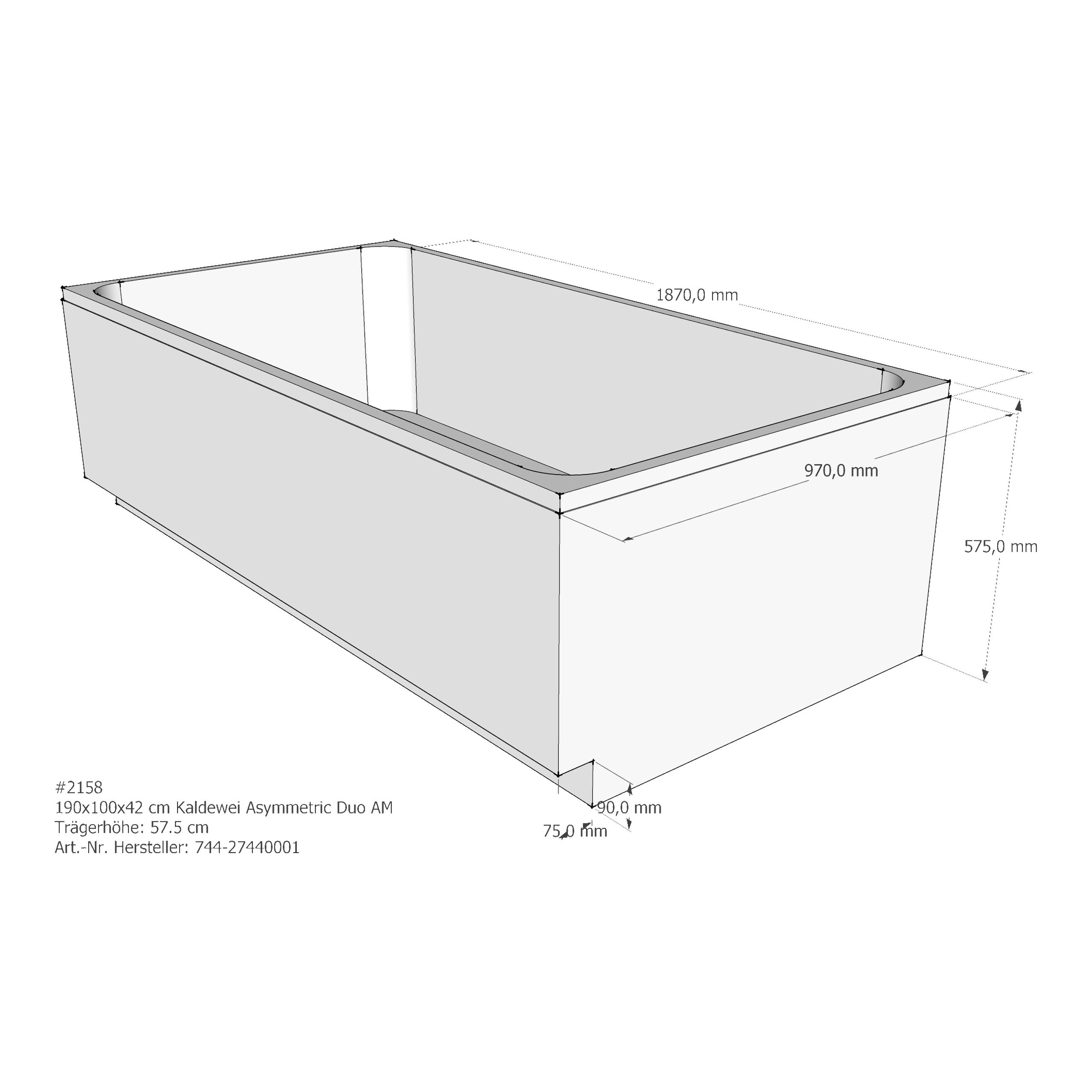 Badewannenträger für Kaldewei Asymetric Duo 190 × 100 × 42 cm