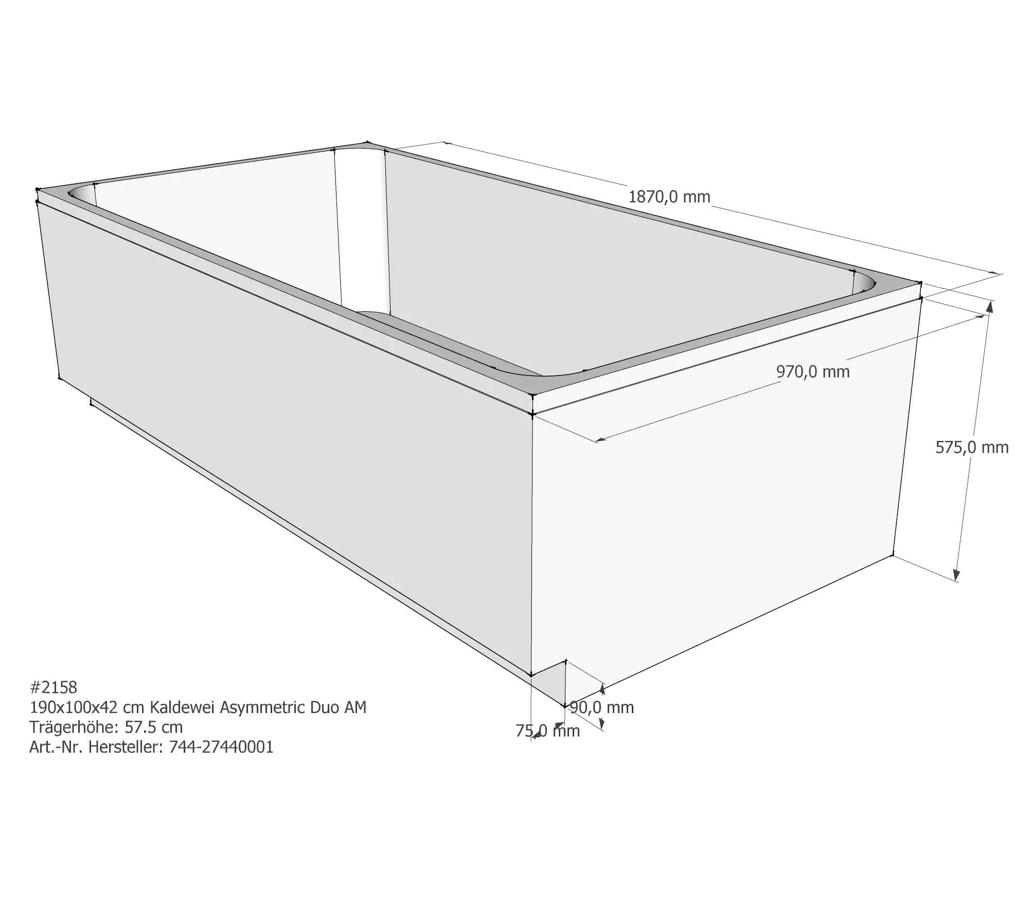 Badewannenträger für Kaldewei Asymetric Duo 190 × 100 × 42 cm Breite: 100 cm / Länge: 190 cm Badewannenträger für Kaldewei Asymetric Duo 190 × 100 × 42 cm Breite: 100 cm / Länge: 190 cm