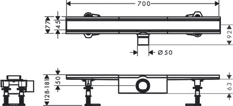 RainDrain Compact Komplettset Duschrinne 700 für Standardinstallation Edelstahl gebürstet