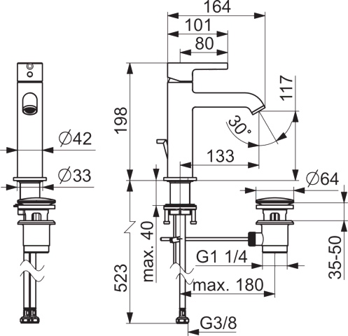 Einhand-Waschtischarmatur mit Zugstange „Vantis Style“ Ausladung 133 mm in Chrom Einhand-Waschtischarmatur mit Zugstange „Vantis Style“ Ausladung 133 mm in Chrom