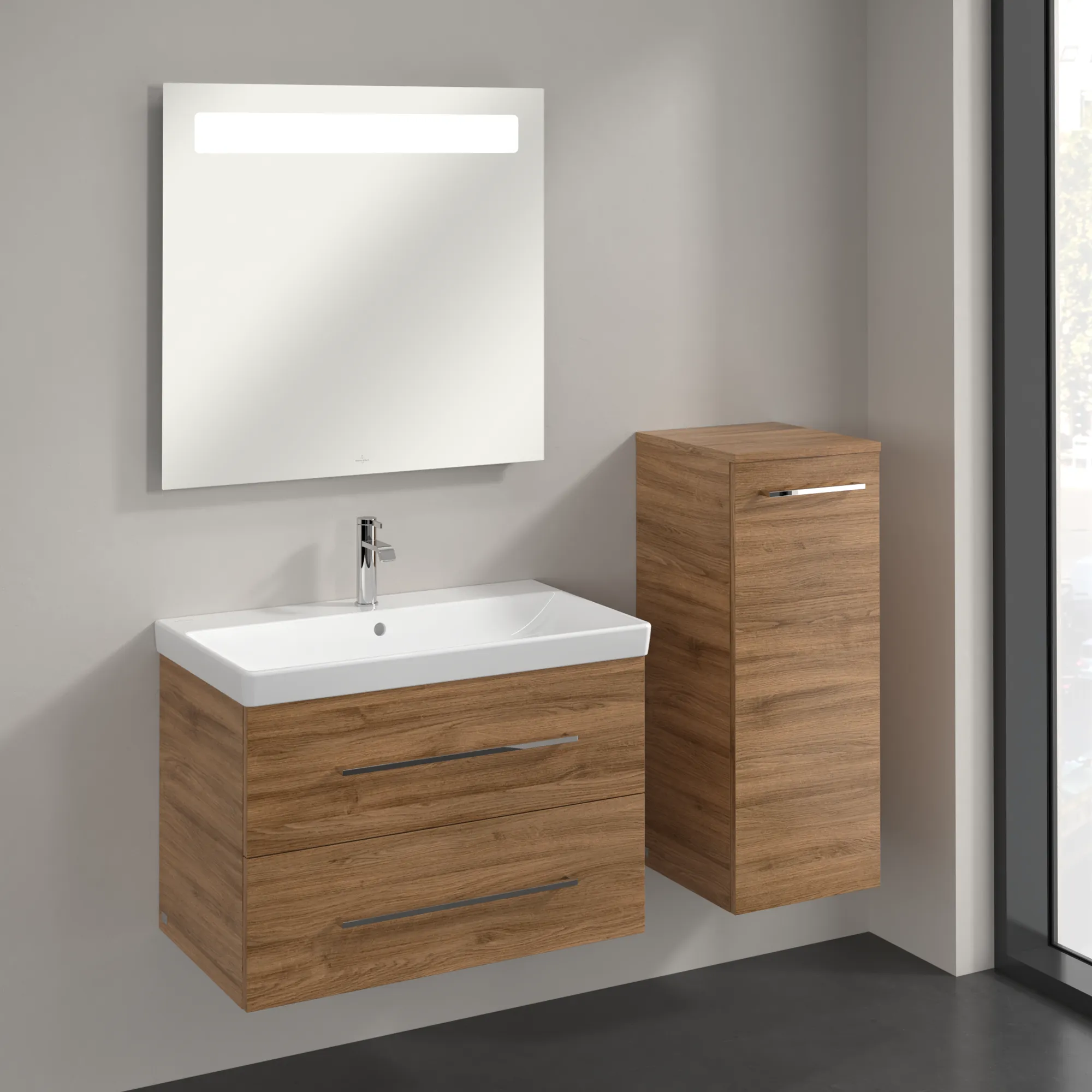 Villeroy & Boch Seitenschrank „Avento“ 35 × 89 × 37,3 × 37,3 cm Kansas Oak, Anschlag rechts, Soft Closing, 1 Tür Villeroy & Boch Seitenschrank „Avento“ 35 × 89 × 37,3 × 37,3 cm Kansas Oak, Anschlag rechts, Soft Closing, 1 Tür