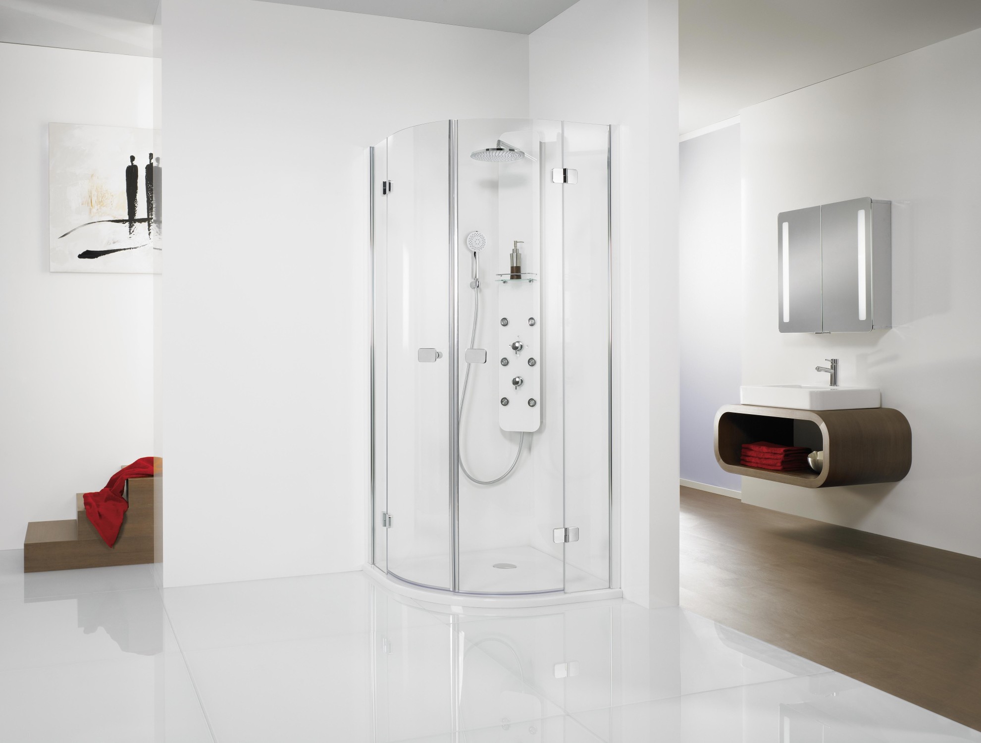 HSK teilgerahmte Runddusche 4-teilig nach außen öffnend „Premium Softcube“ Glas Linea 02, H: 2000 mm HSK teilgerahmte Runddusche 4-teilig nach außen öffnend „Premium Softcube“ Glas Linea 02, H: 2000 mm