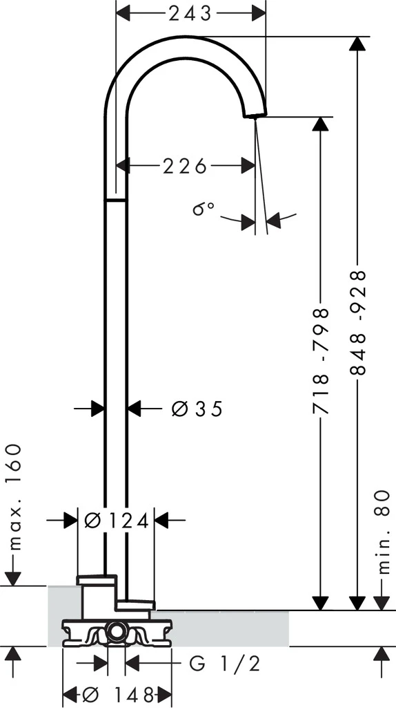 Wanneneinlauf Axor Uno zur Bodenmontage gebogen chrom