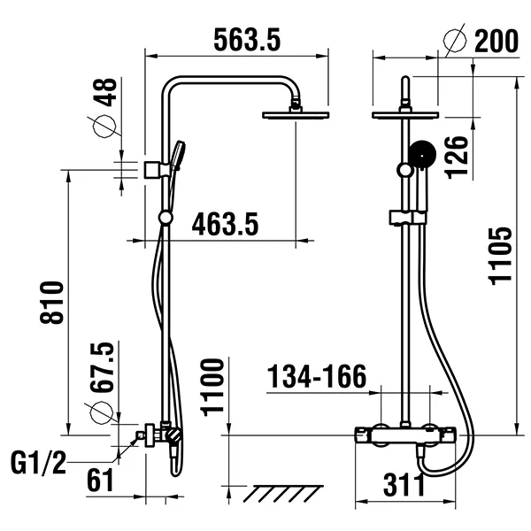 Thermostatisches Duschsystem Citypro, Kopfbrause Ø 200 Kunststoffschlauch 1600 mm Handbrause chrom