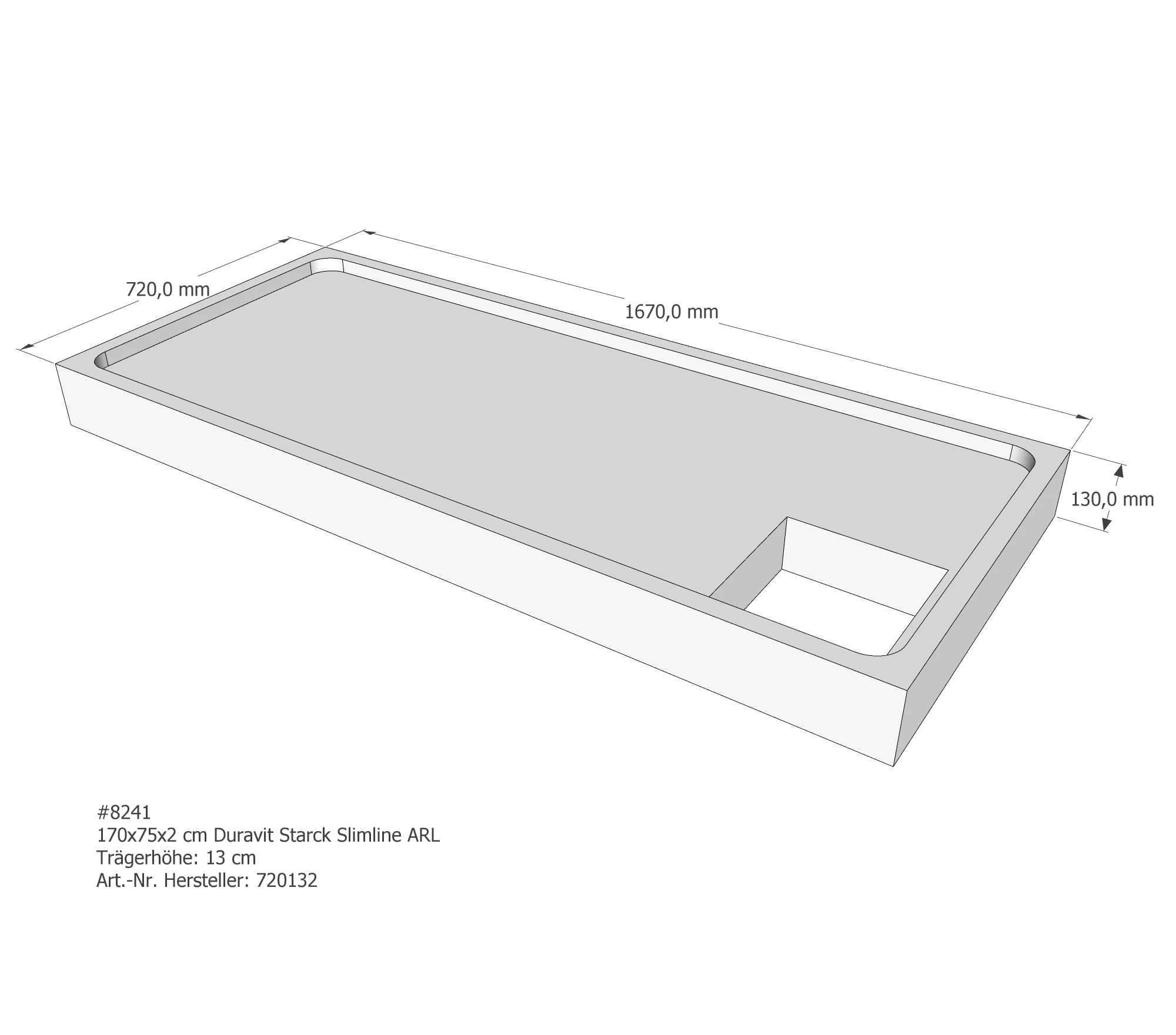 Duschwannenträger für Duravit Starck Slimline 170 × 75 × 2 cm Breite: 75 cm / Länge: 170 cm Duschwannenträger für Duravit Starck Slimline 170 × 75 × 2 cm Breite: 75 cm / Länge: 170 cm