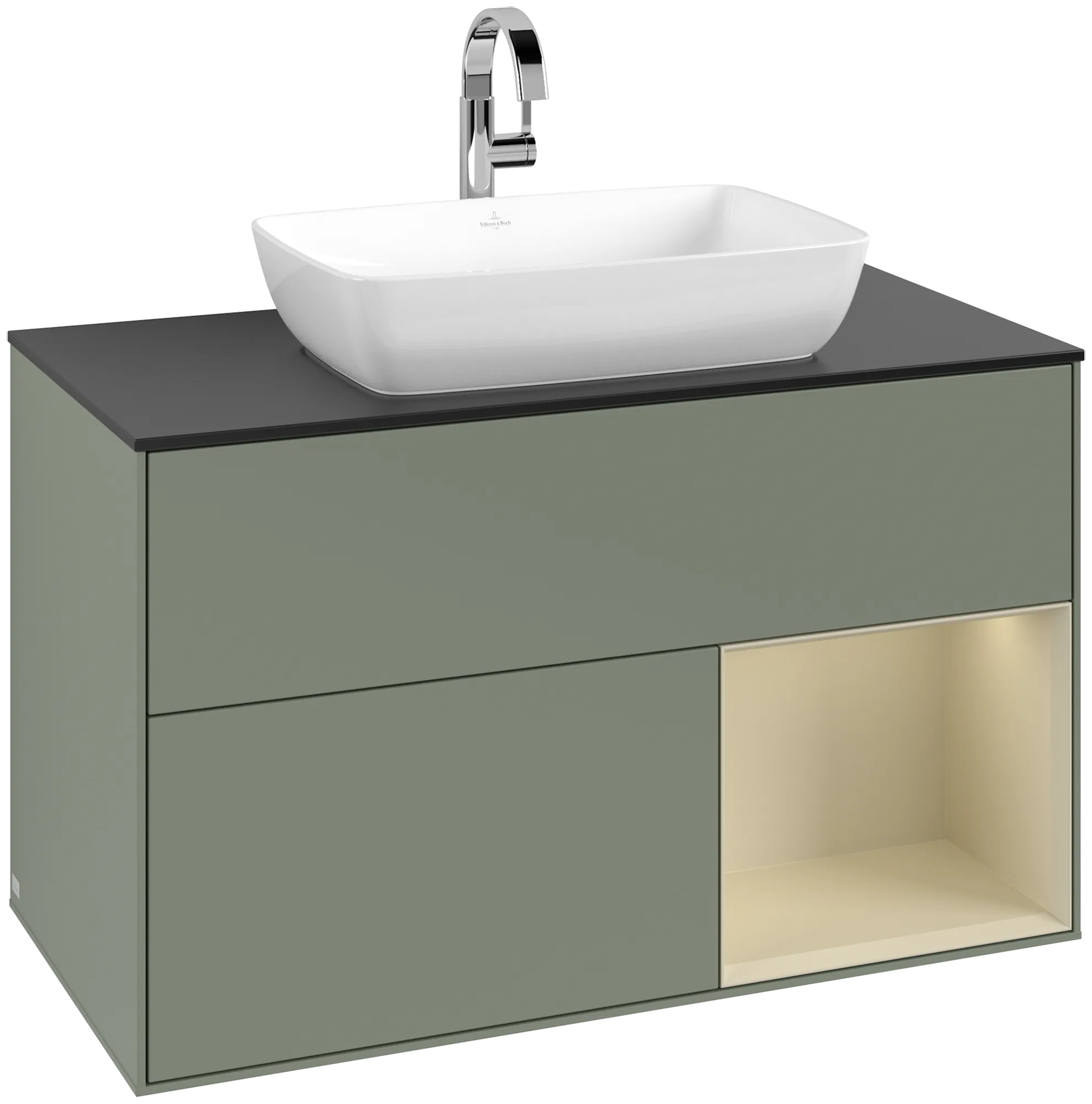Villeroy & Boch Waschtischunterschrank „Finion“ für Schrankwaschtisch 1000 × 603 × 501 mm Olive Matt Lacquer, für Becken mittig Villeroy & Boch Waschtischunterschrank „Finion“ für Schrankwaschtisch 1000 × 603 × 501 mm Olive Matt Lacquer, für Becken mittig