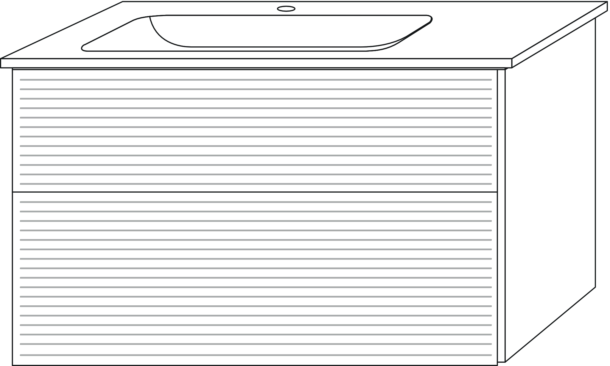 Set „3way“ Struktur 95,5 × 47,7 × 59,1 cm in Weiß (glanz), mit Hahnlochbohrung, Becken links