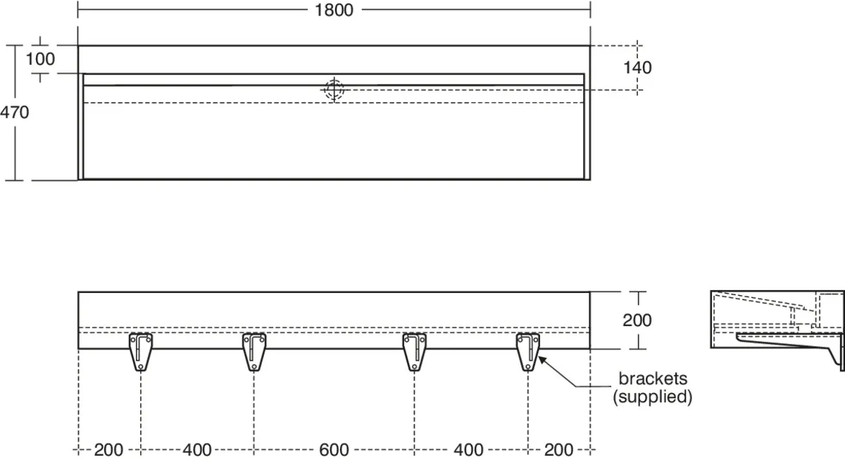 Waschbecken „Silhouette“ 180 × 47 × 20 cm in Weiß Waschbecken „Silhouette“ 180 × 47 × 20 cm in Weiß
