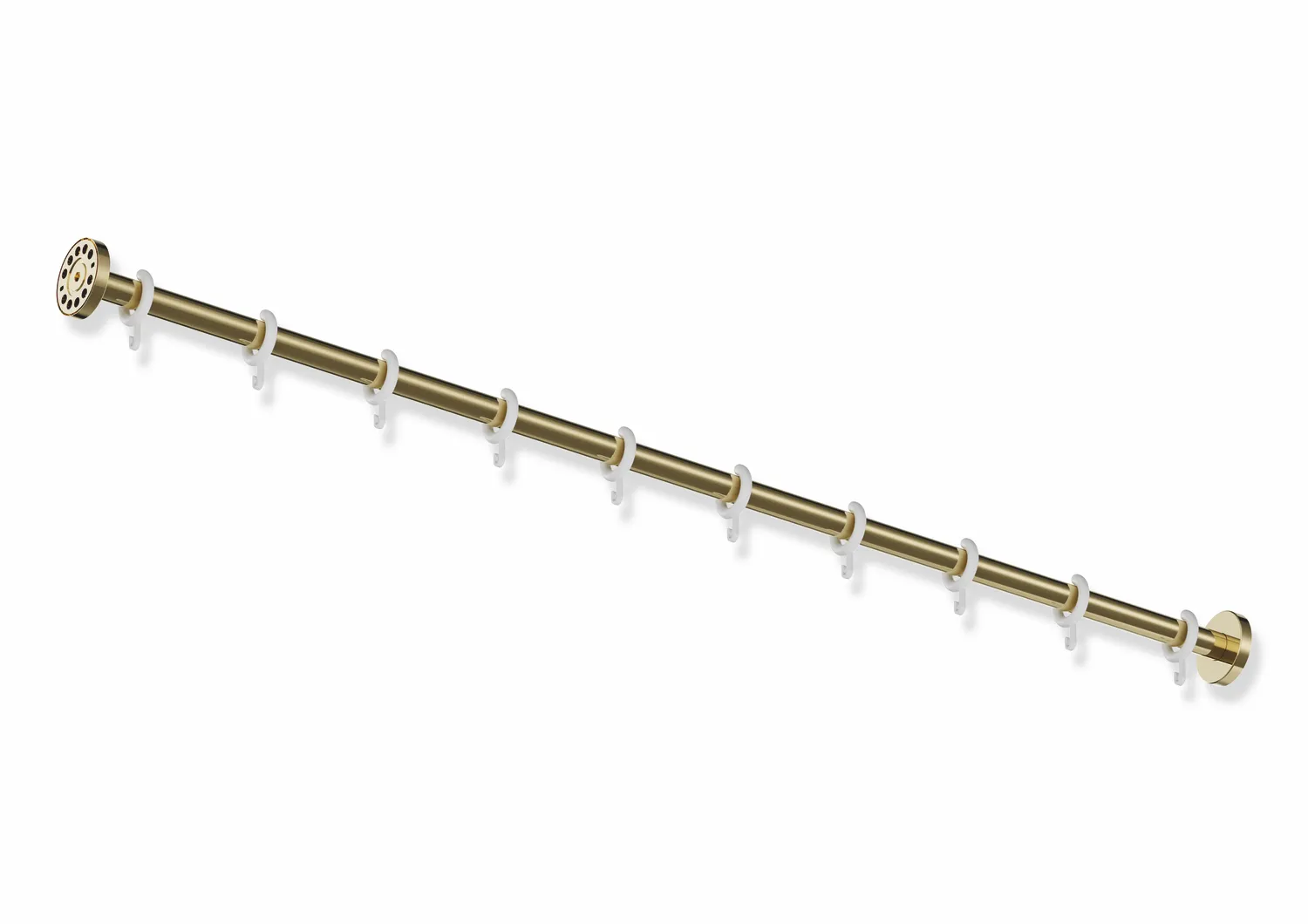 Vorhangstange, Edelstahl, PVD, Länge 1219 mm, kürzbar, Stangendurchmesser 25 mm, mit 10 Vorhangringen aus POM, in Farbe CK (Messing glänzend) Vorhangstange, Edelstahl, PVD, Länge 1219 mm, kürzbar, Stangendurchmesser 25 mm, mit 10 Vorhangringen aus POM, in Farbe CK (Messing glänzend)