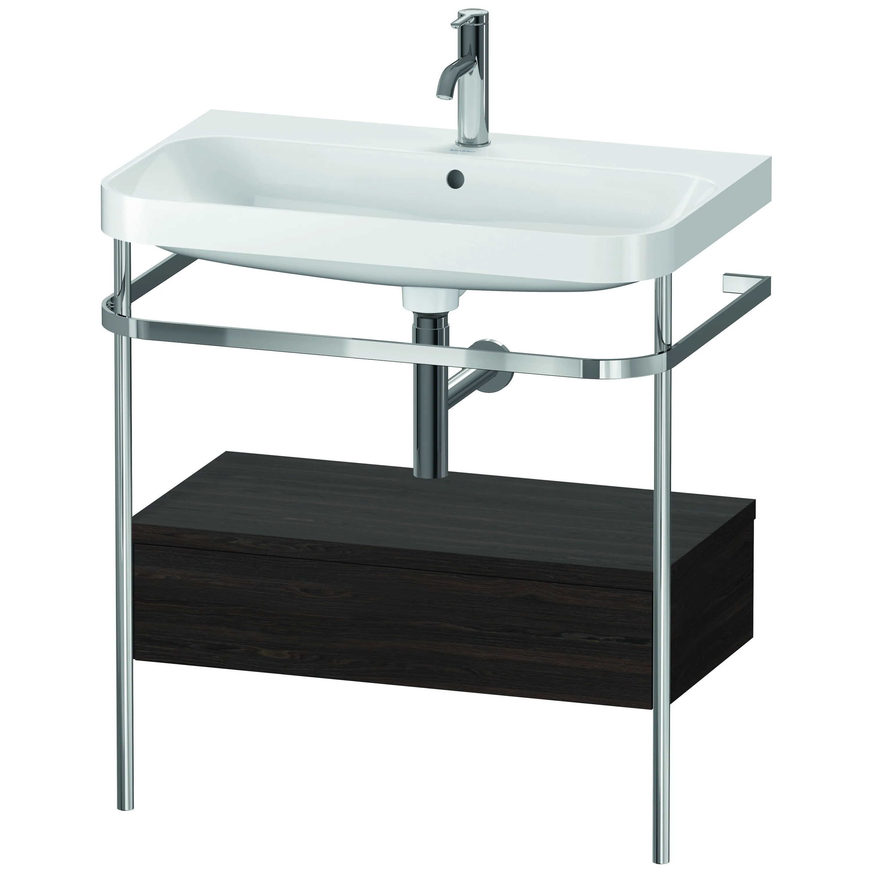 Duravit Waschtischunterschrank c-shaped Set mit Metallkonsole und Schubkasten „Happy D.2 Plus“ 77,5 × 85 × 49 cm Nussbaum gebürstet