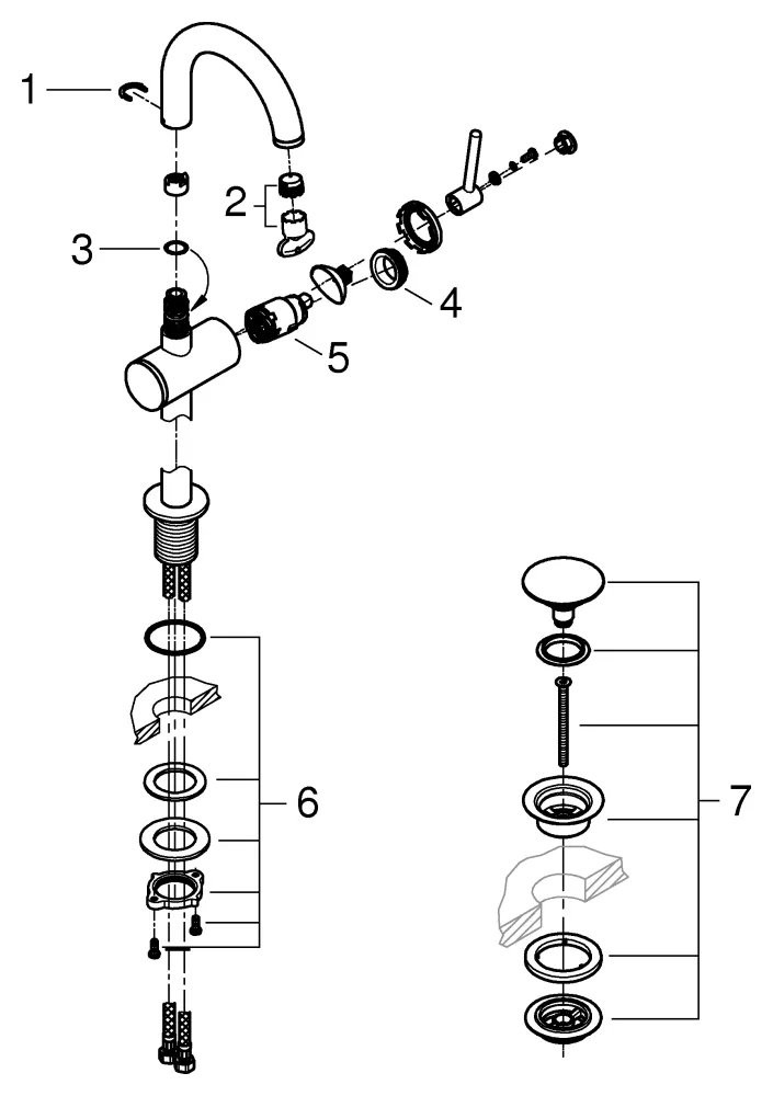 Einhand-Waschtischbatterie Atrio 24363, M-Size, Einlochmontage, schwenkbarer Bogenauslauf, mit Hebelgriff, Push-open Ablaufgarnitur 1 1/4'', chrom