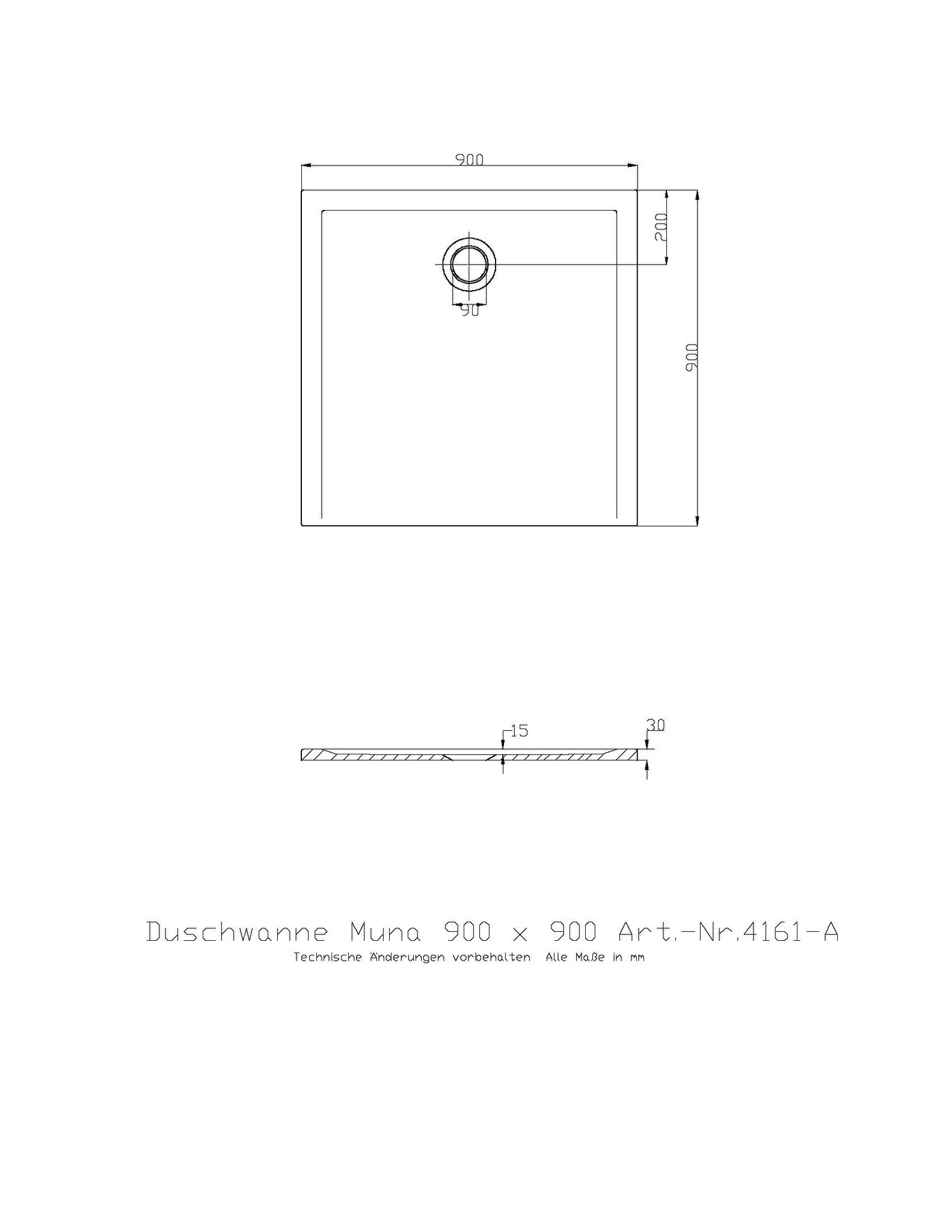 Duschwanne „Muna S“ Quadrat 90 × 90 cm in Schiefergrau