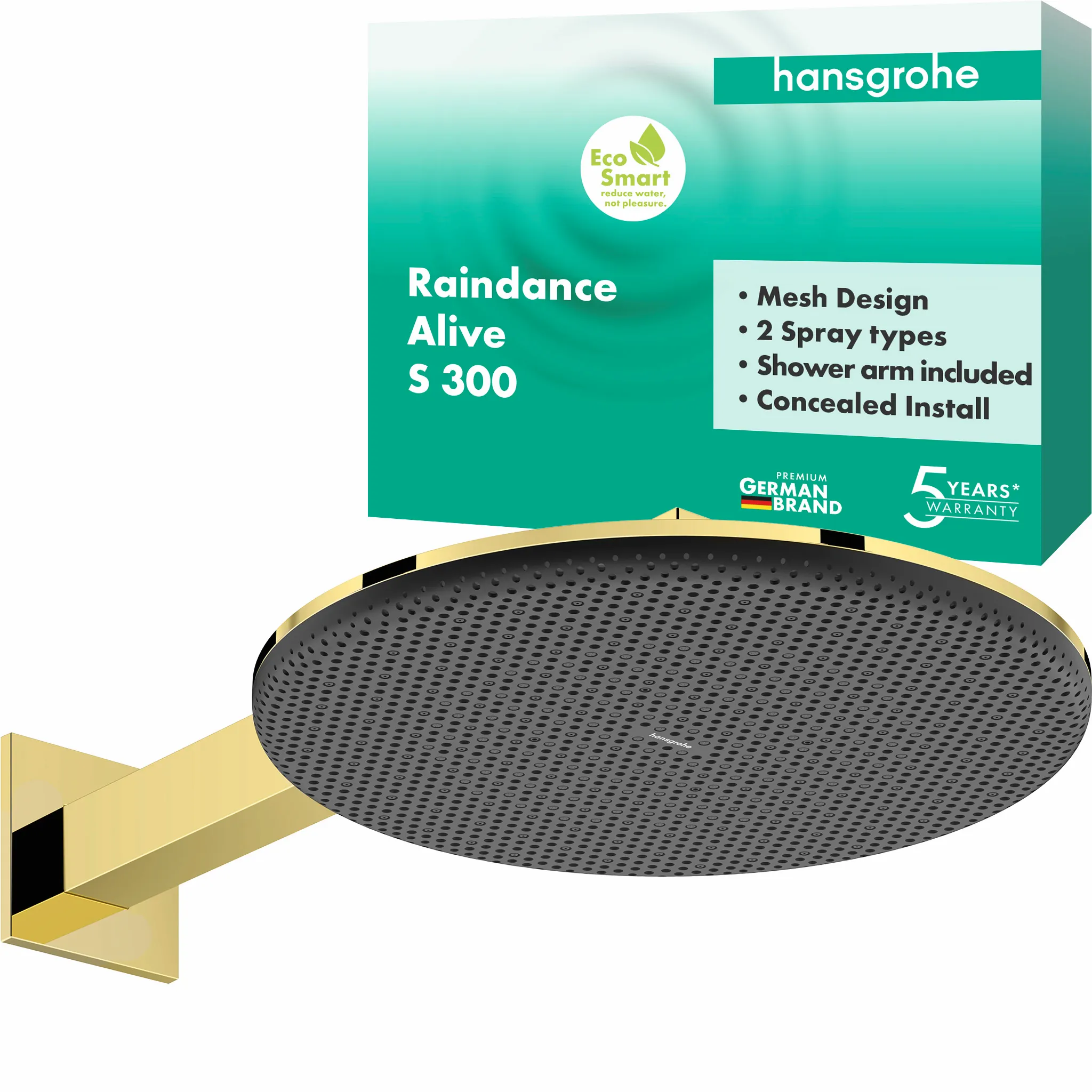 Hansgrohe Raindance Alive S Kopfbrause 300 2jet EcoSmart, Polished Gold Optic Hansgrohe Raindance Alive S Kopfbrause 300 2jet EcoSmart, Polished Gold Optic