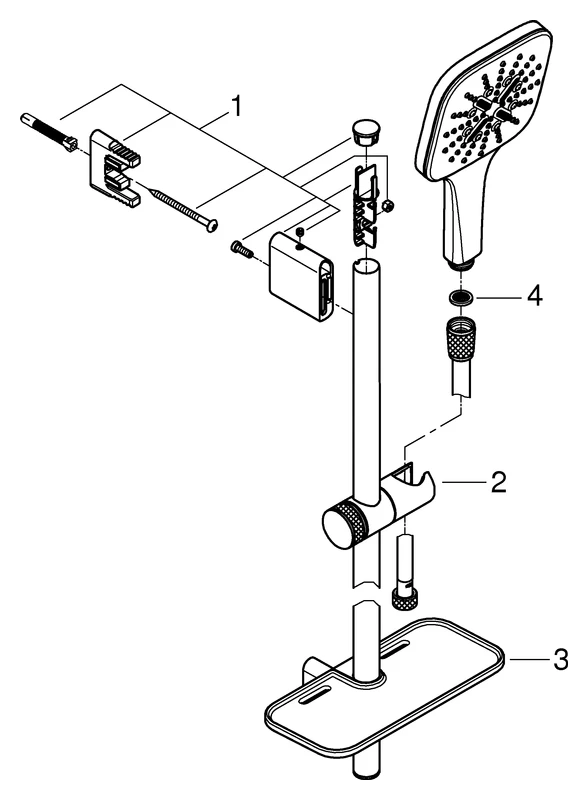 Brausestangenset Rainshower SmartActive 130 Cube 26584, 3 Strahlarten, Brausestange 600 mm, Brauseschlauch Silverflex 1.750 mm, Ablage, 9,5 l/min Durchflusskonstanthalter, chrom