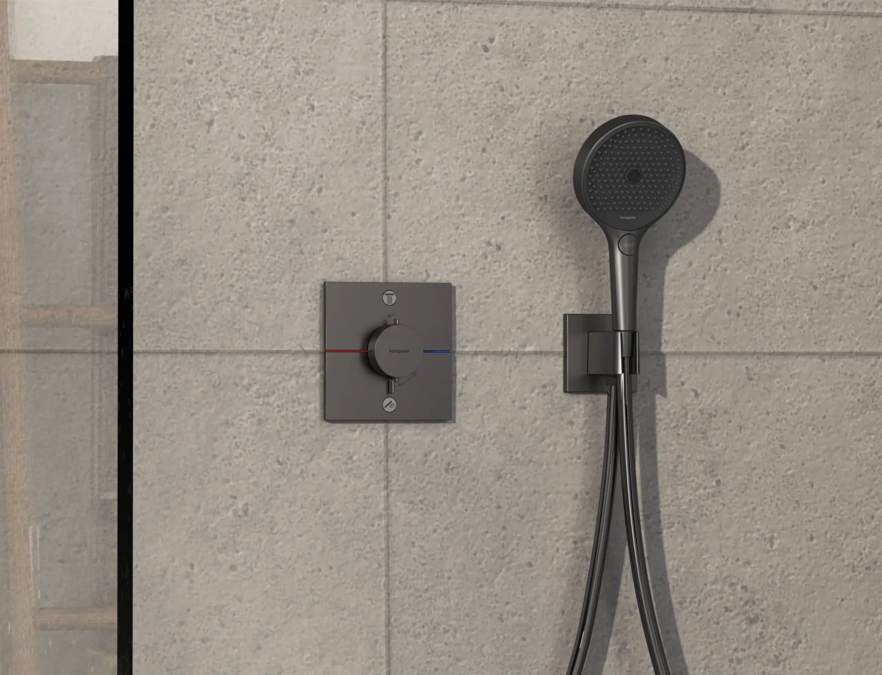 Hansgrohe ShowerSelect Comfort E Thermostat Unterputz, Brushed Black Chrome, 2 Verbraucher, max. Durchfluss 22,7 l/min, min./max. Betriebsdruck 1/10 bar
