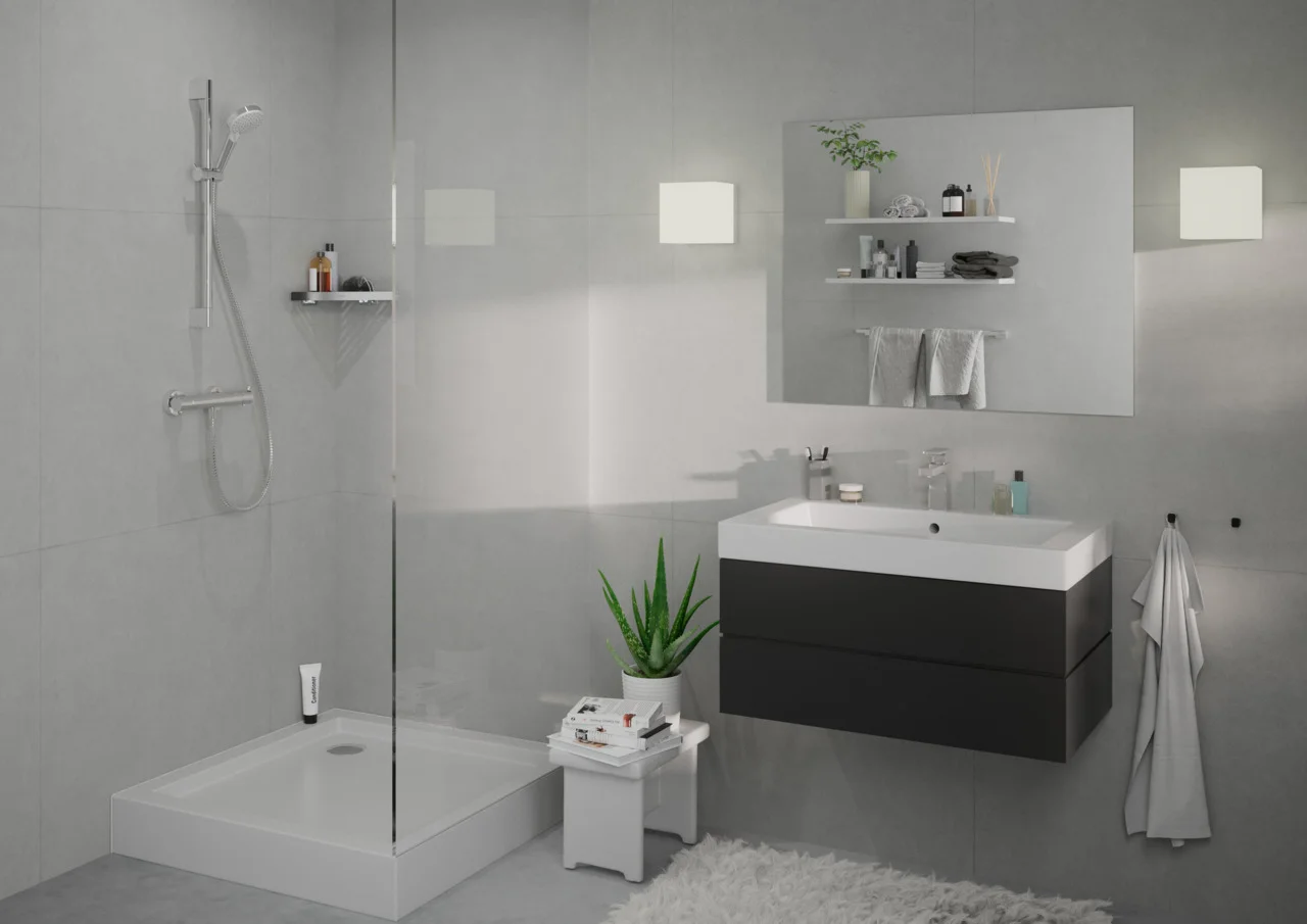 Hansgrohe Vernis Blend Brauseset Vario EcoSmart, Chrom, 100 mm Brausekopfgröße, 669 mm Brausestangenlänge