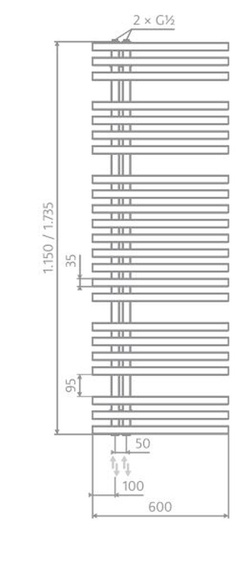 HSK Design-Heizkörper „Yenga Light“ 60 × 173,5 cm in Anthrazit