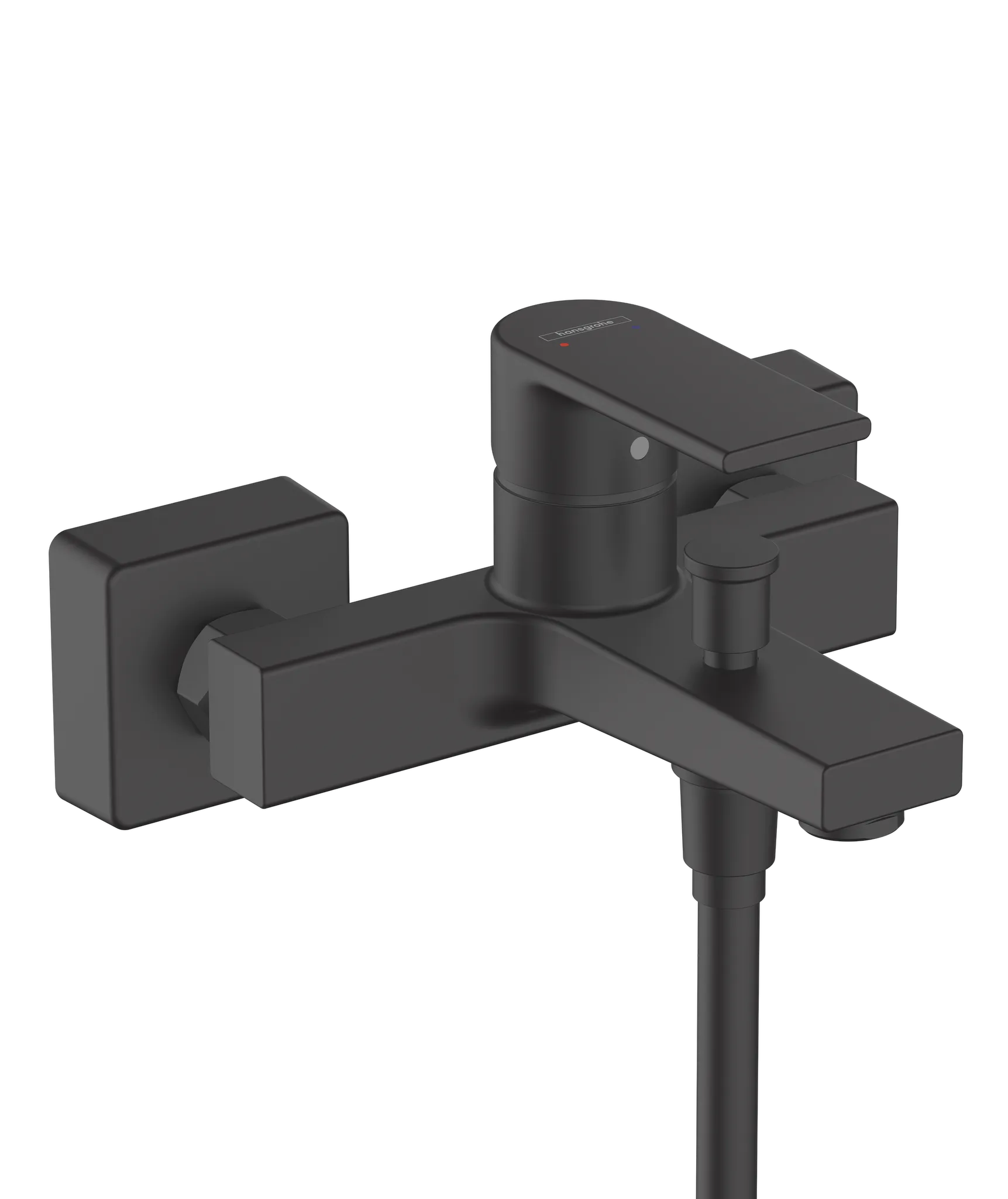 Hansgrohe Vernis Shape Einhebel-Wannenmischer Aufputz mattschwarz, Ausladung 166 mm, Stichmaß 150 ± 12 mm, Keramikmischsystem mit einstellbarer Temperaturbegrenzung und automatischem Umsteller