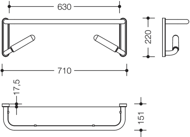 HEWI Ablage „Serie 802 LifeSystem“ in 71 × 22 × 15,1 cm