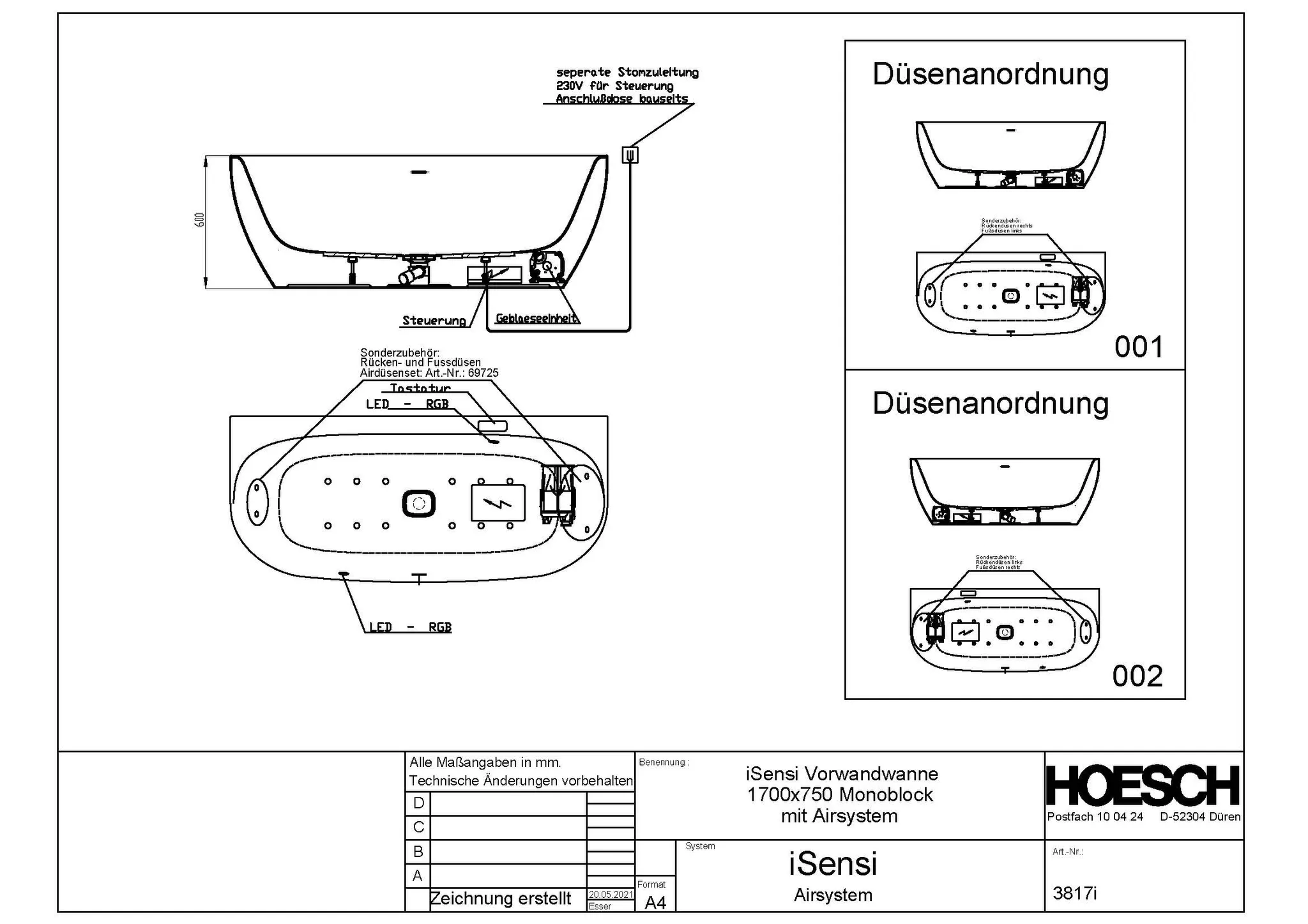Hoesch Whirlwanne „iSensi“ Monolith mit Airsystem „iSensi“ vorwand halbkreis 170 × 75 cm in Weiß-Schwarz Hoesch Whirlwanne „iSensi“ Monolith mit Airsystem „iSensi“ vorwand halbkreis 170 × 75 cm in Weiß-Schwarz