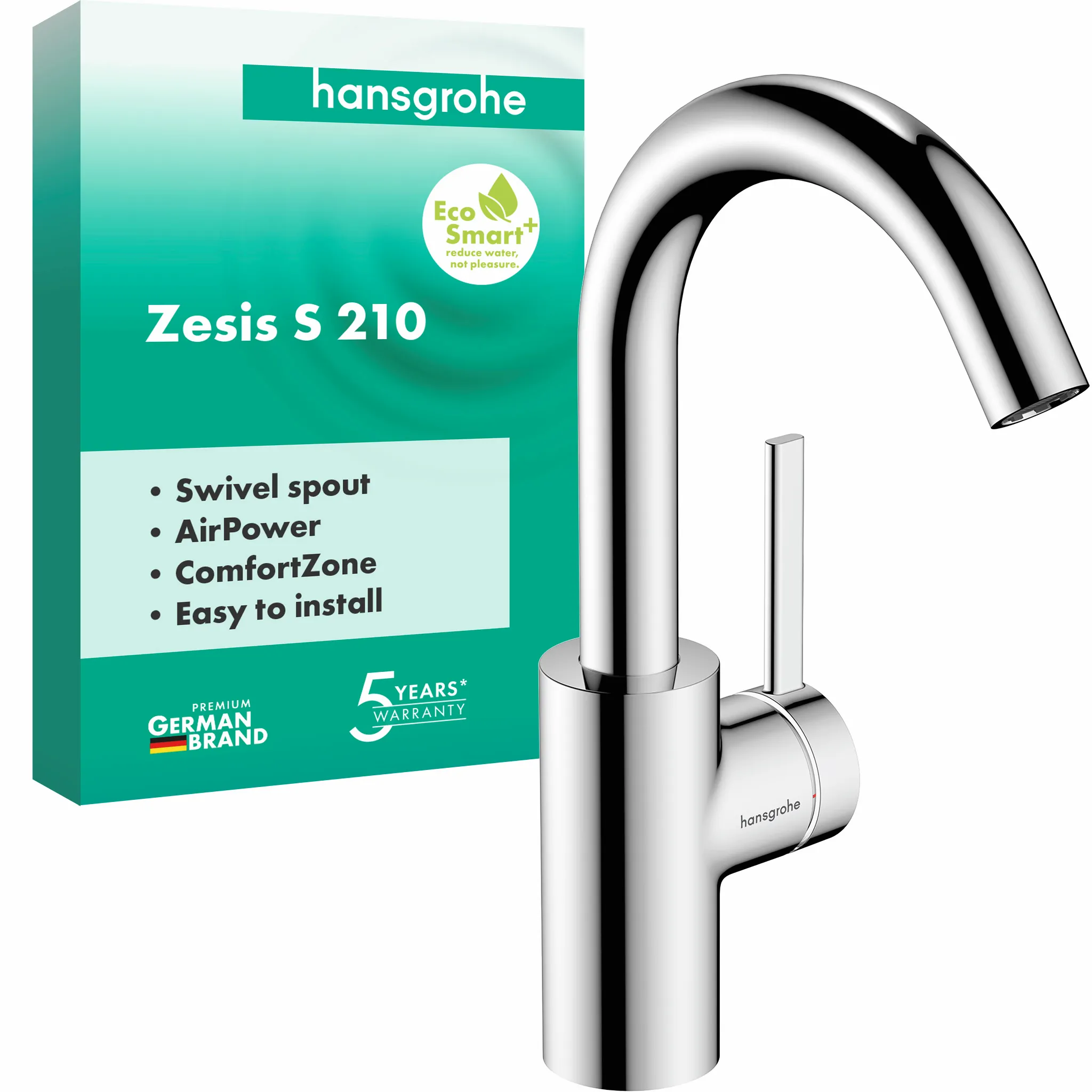 Zesis S Einhebel-Waschtischmischer 210 CoolStart mit Schwenkauslauf ohne Ablaufgarnitur, Chrom