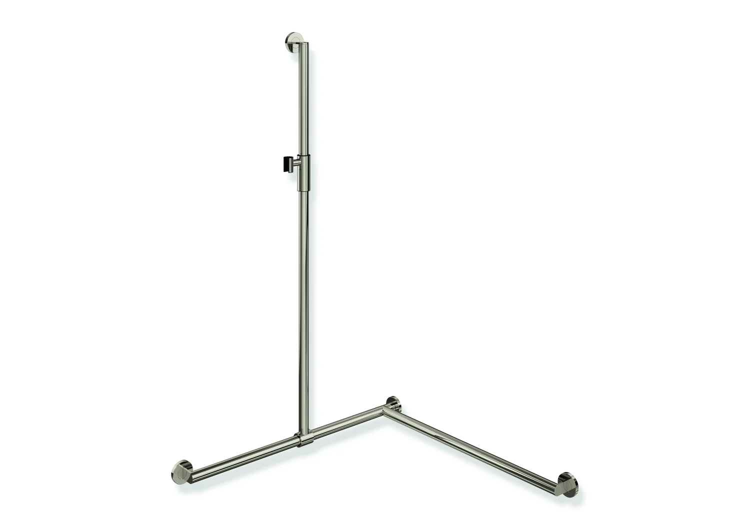 HEWI Duschhandlauf System 900, PVD nickelglänzend, 1250 mm senkrecht, 800 mm waagerecht, 32 mm Durchmesser, rechts