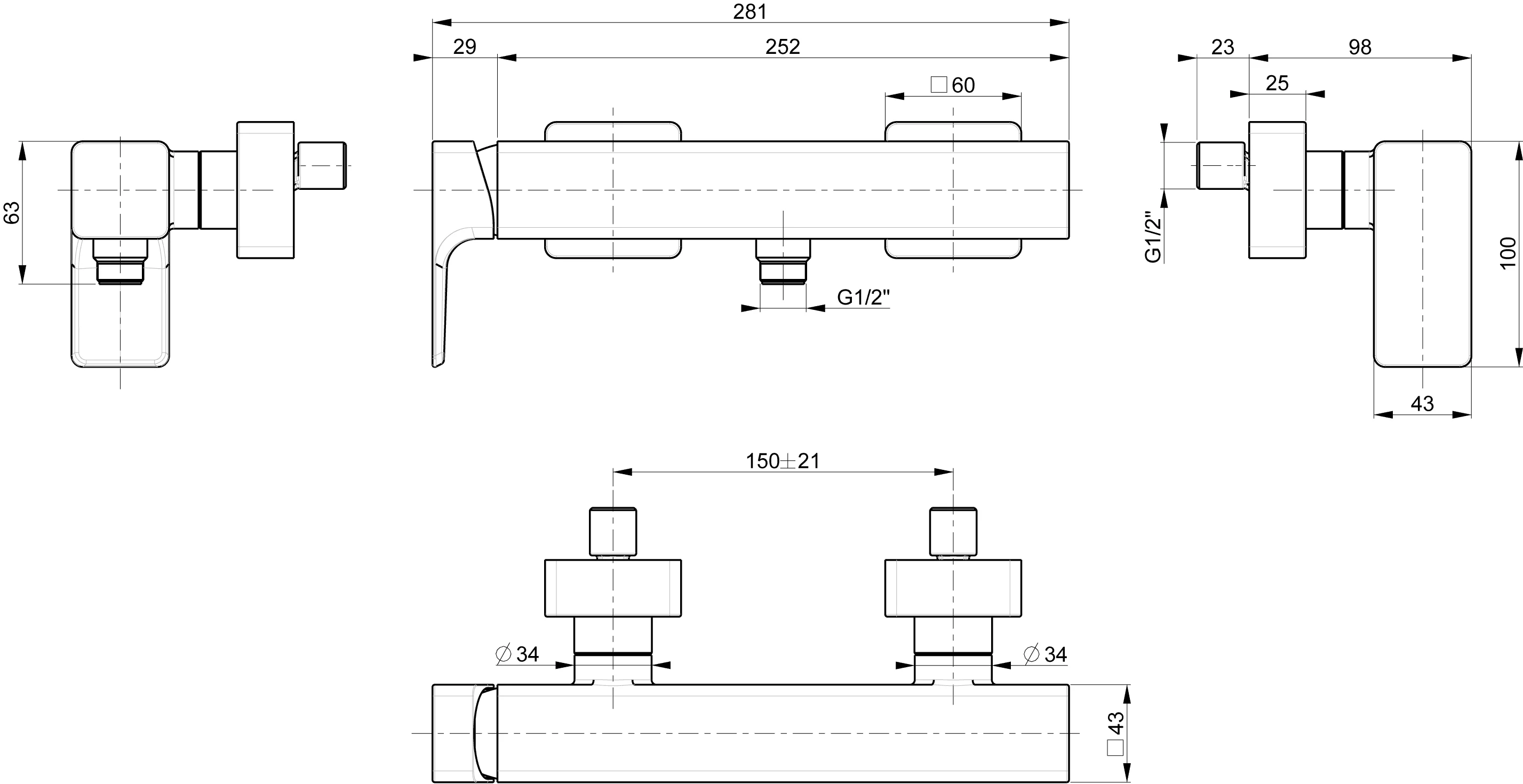Villeroy & Boch Subway 3.0 Einhebel-Duscharmatur TVS112001000, 281 x 98 x 43 mm, Chrom Villeroy & Boch Subway 3.0 Einhebel-Duscharmatur TVS112001000, 281 x 98 x 43 mm, Chrom