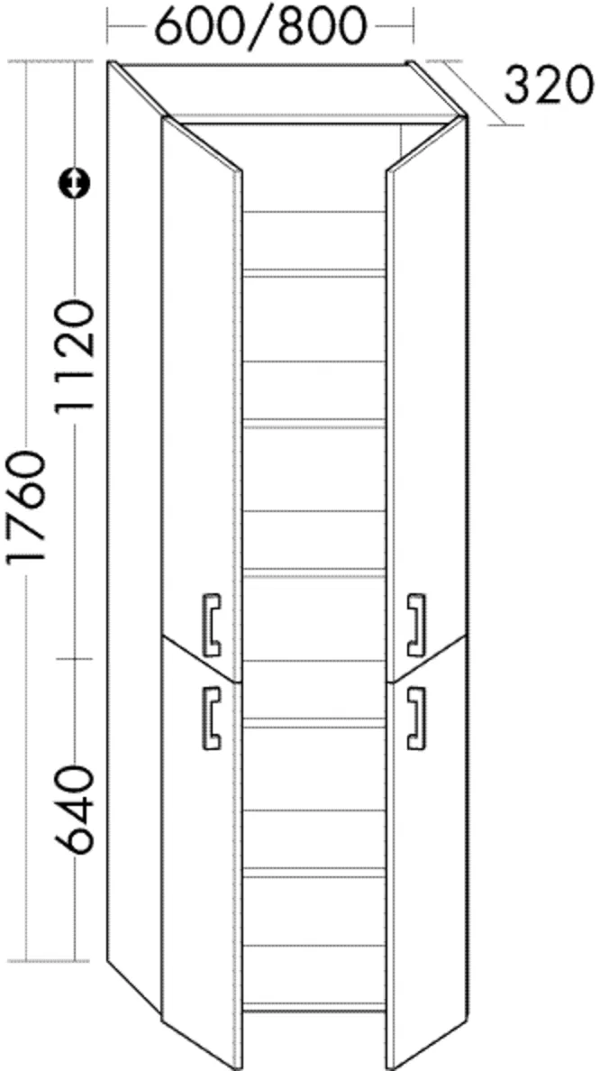 Hochschrank HSUF060 von burgbad - Sys30 Serie, 4 Türen, 4 Glaseinlegeböden, 1 fester Boden, 320 mm tief, 600 mm breit, 1760 mm hoch