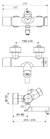 Aufputz-Waschtisch-Armatur VITUS VW-E-T, Mischwasser, Thermostat, Infrarot, 2 RFV, Batteriefach, 2x DN 15 G 1/2 AG, SWS Bus-Extender VITUS BE-FV, Ausladung bis Mitte Strahlregler: 270 mm, chrom