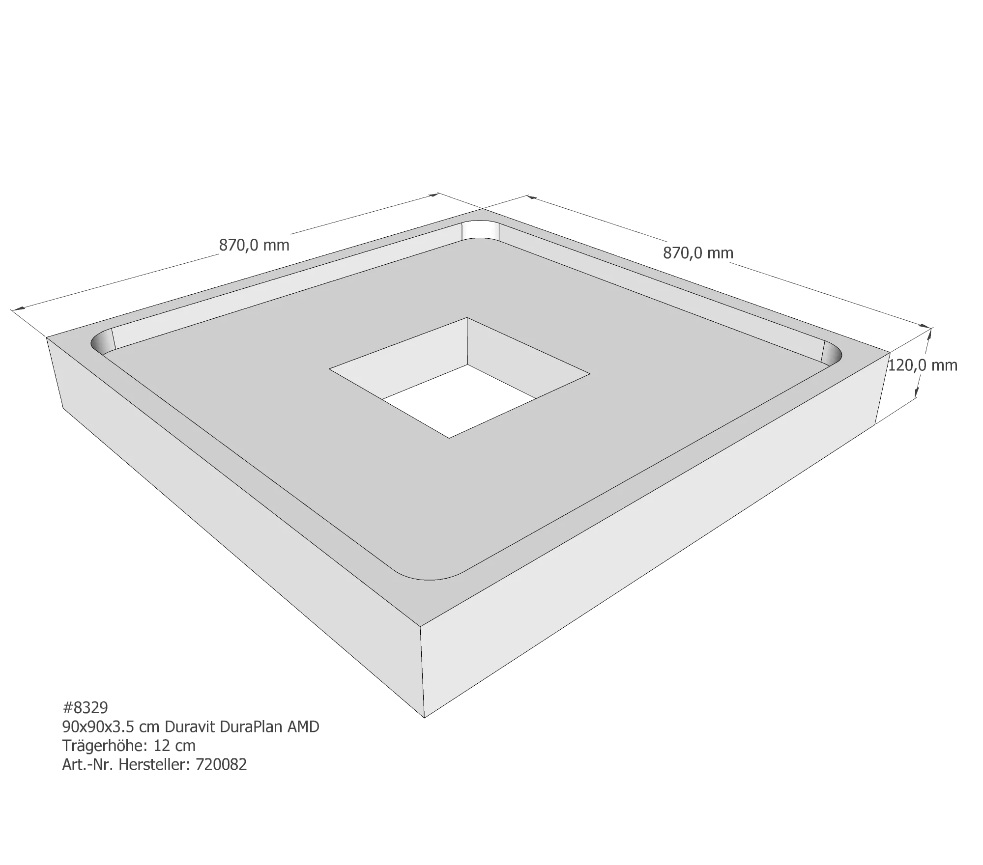 Duschwannenträger passend für Duravit DuraPlan 90 × 90 × 3,5 cm