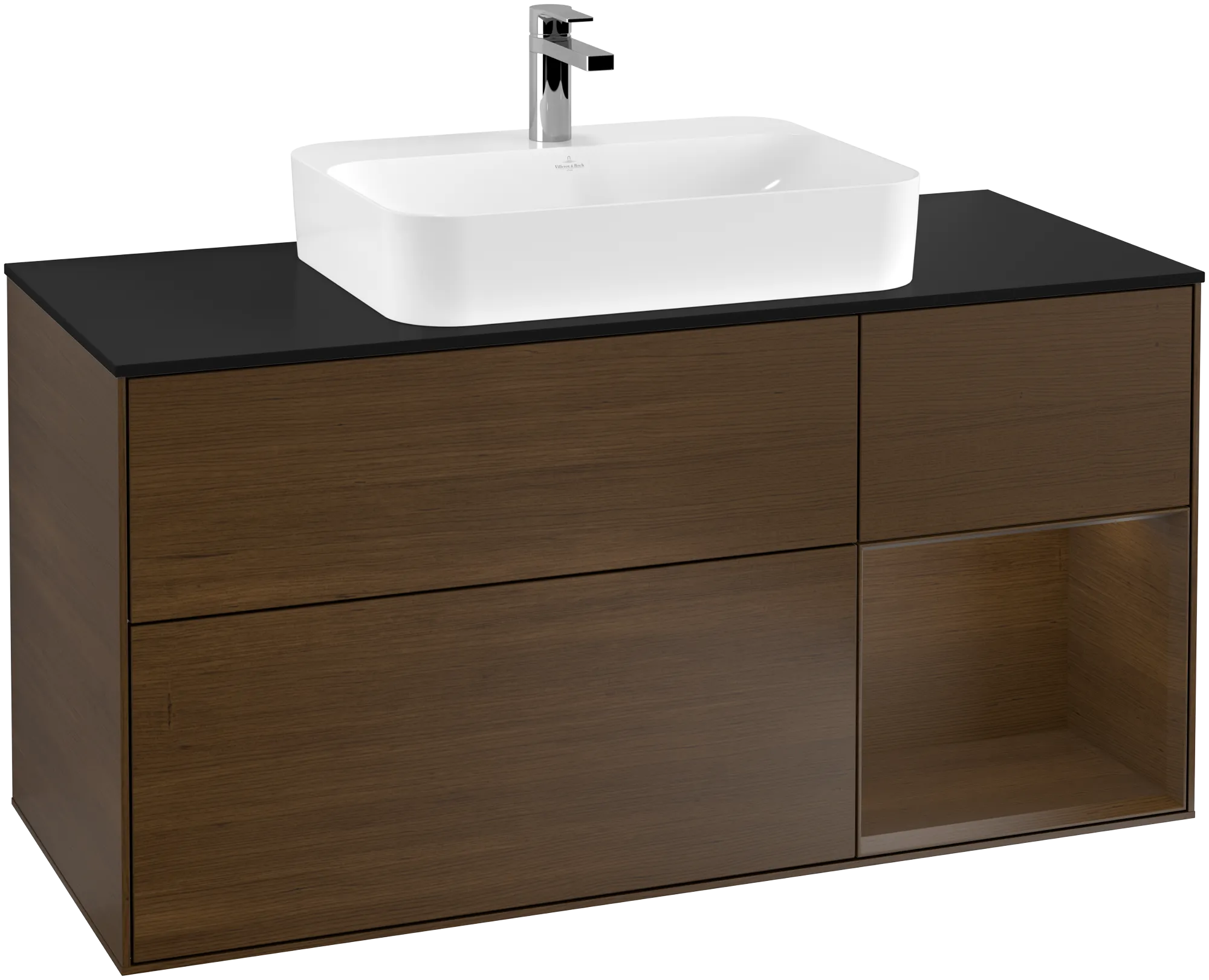 Villeroy & Boch Finion Waschbeckenunterschrank G42 1200x603x501mm Walnut Veneer / Glass Black Matt
