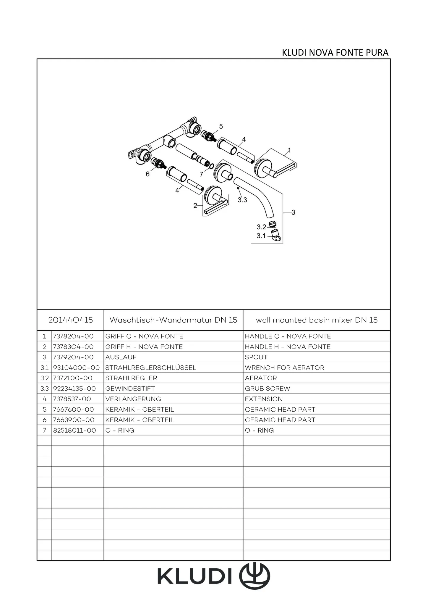 NOVA FONTE 3-Loch-Waschtisch PURISTIC UP-Wandmontage 180 mm chrom