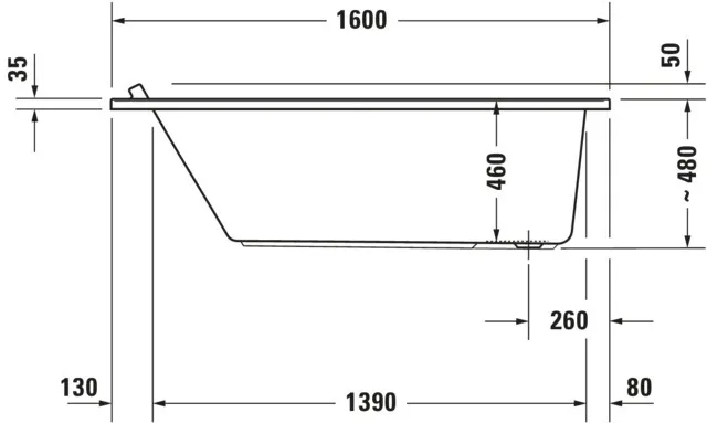 Duravit Whirlwanne „Starck“ rechteck 160 × 70 cm, Fußablauf