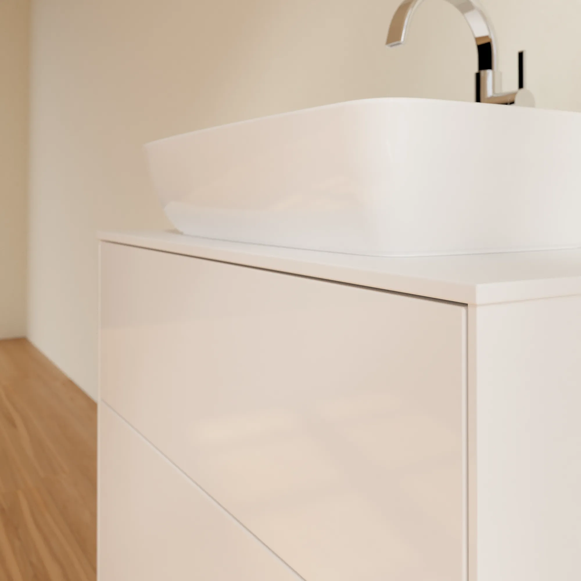 Villeroy & Boch Waschtischunterschrank „Finion“ für Schrankwaschtisch 800 × 603 × 501 mm Glossy White Lacquer, für Becken mittig, mit Hahnlochbohrung Villeroy & Boch Waschtischunterschrank „Finion“ für Schrankwaschtisch 800 × 603 × 501 mm Glossy White Lacquer, für Becken mittig, mit Hahnlochbohrung