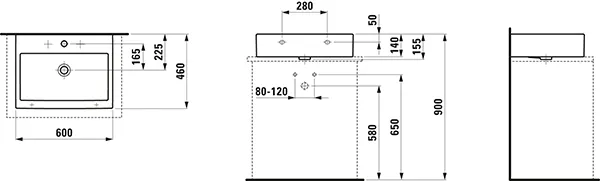 Aufsatzwaschtisch LIVING CITY 460x600x155 1 Hahnloch mit Überlauf weiß Aufsatzwaschtisch LIVING CITY 460x600x155 1 Hahnloch mit Überlauf weiß
