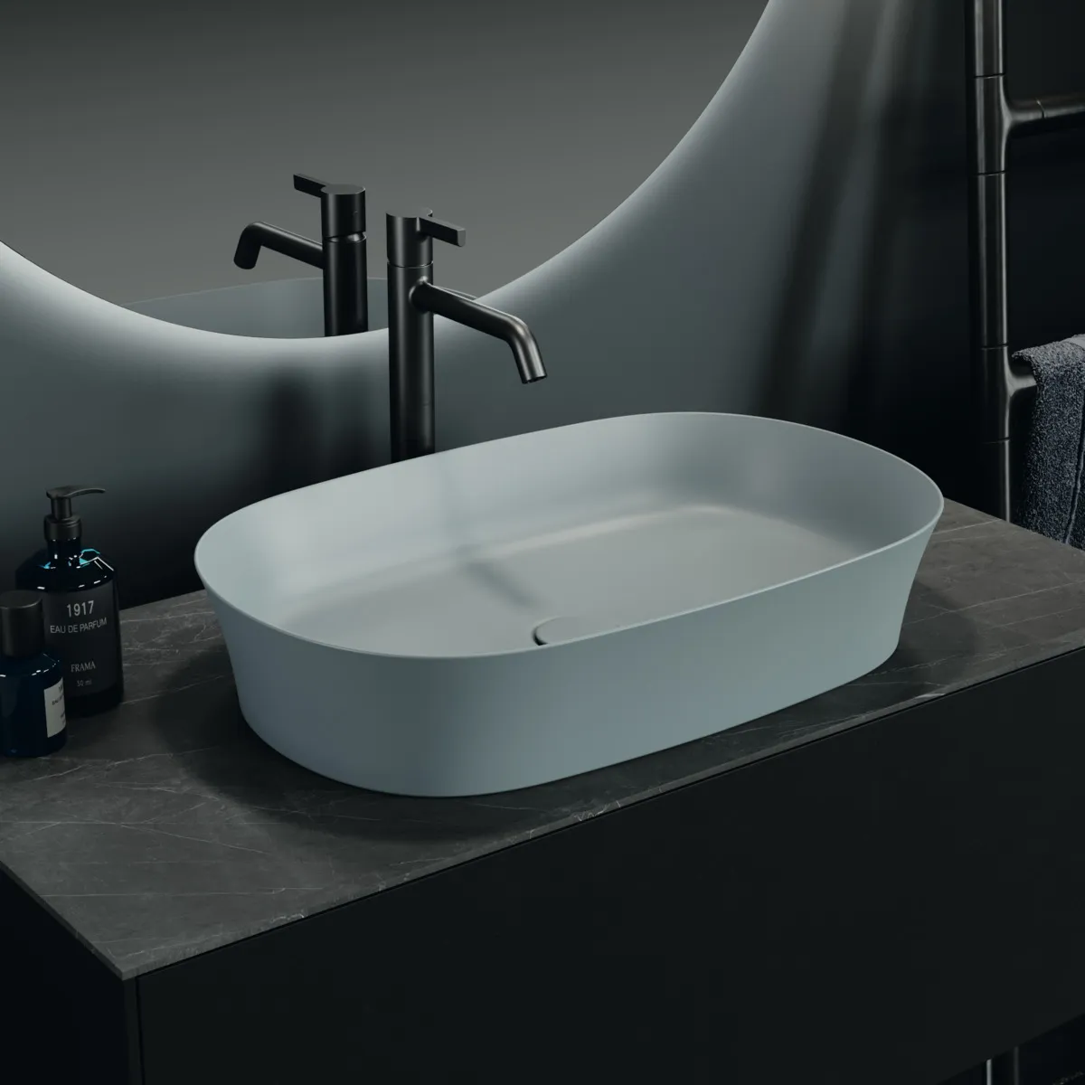 Waschtischplatte Conca, aus Keramik, 1002x505x6mm, Marmor Noir Desir Waschtischplatte Conca, aus Keramik, 1002x505x6mm, Marmor Noir Desir