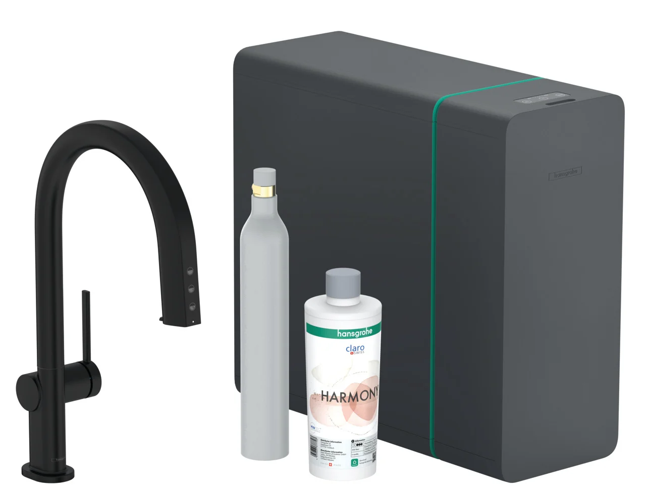 Hansgrohe Aqittura M91 SodaSystem 210 Auszieharm mit Laminarstrahl, Mattschwarz, Hahnlochbohrung 35 mm, max. Auszugslänge 76 cm