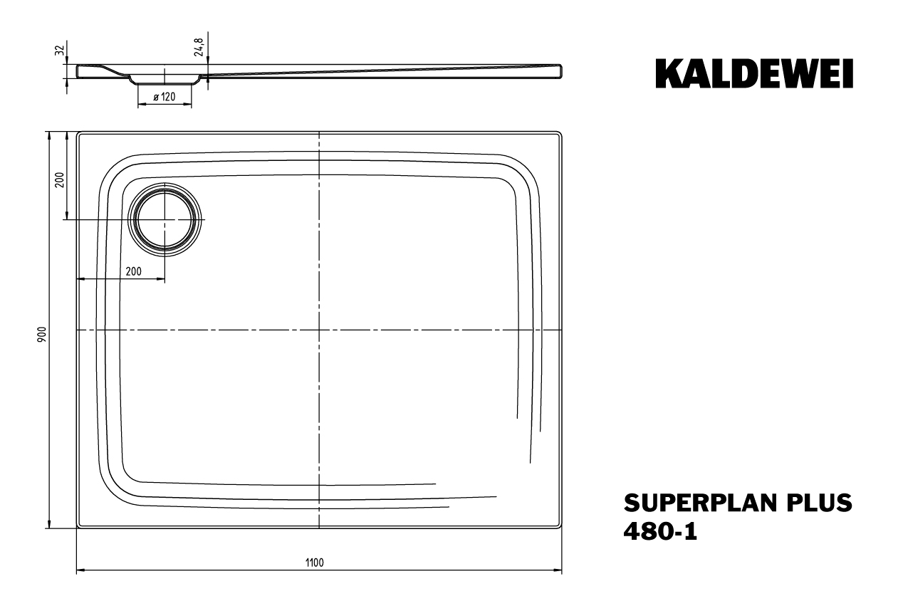 Kaldewei rechteck Duschwanne „Superplan Plus“ 90 × 110 cm in alpinweiß