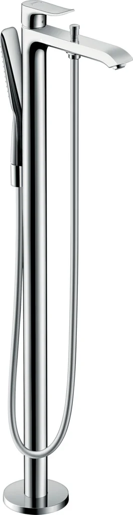 Hansgrohe Metris Einhebel-Wannenmischer bodenstehend, Chrom, Ausladung 209 mm, Keramikmischsystem, RainAir-Handbrause
