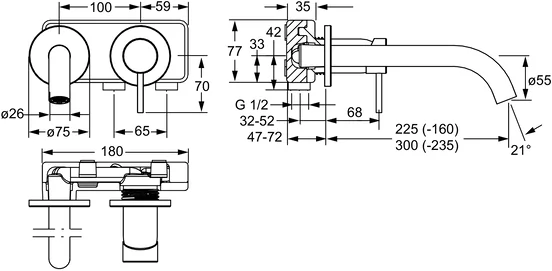 Hansa Hansastela 2021 Waschtischarmatur EHM FM-Set f. WT-Batt. HansaPUBLIC 5796 Rosette rund Ausladung 300 mm Chrom