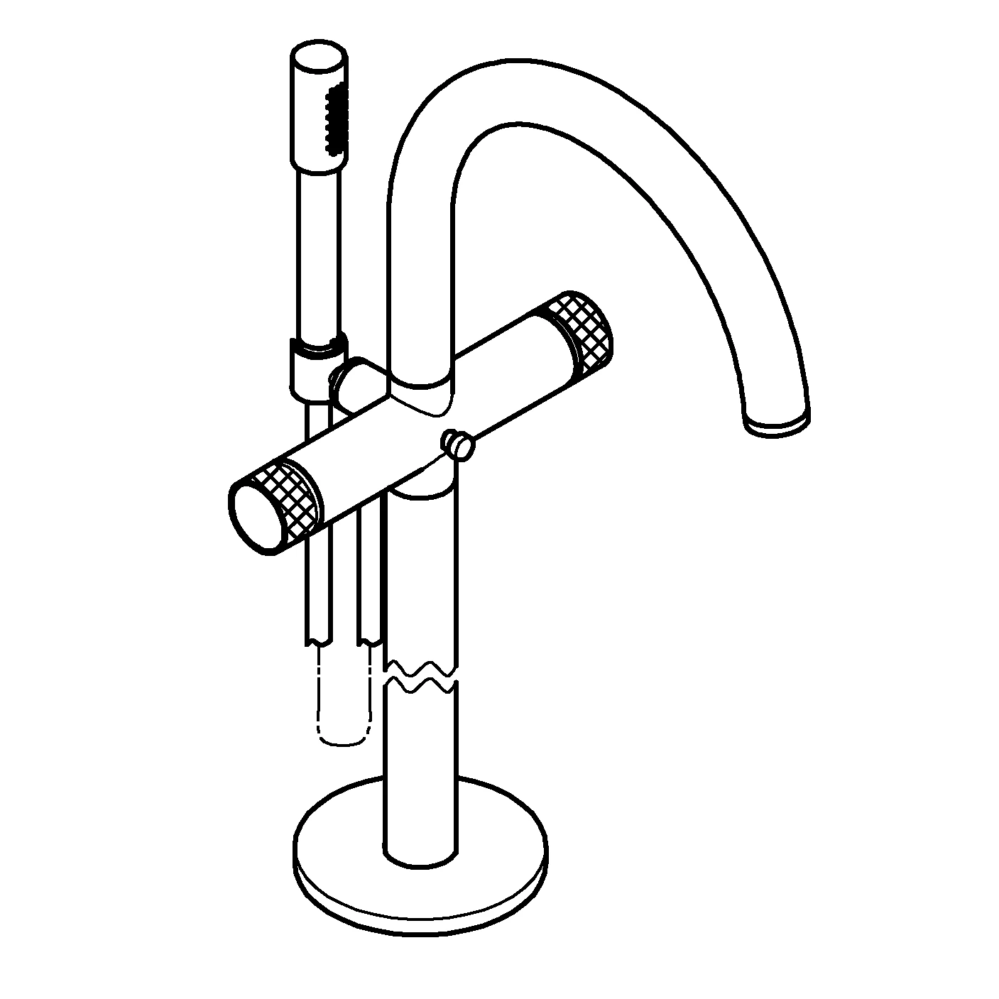 Wannenbatterie Atrio Private Collection 25229, Bodenmontage, Knopfbetätigung mit Einlagen, Fertigmontageset für 45 984, chrom