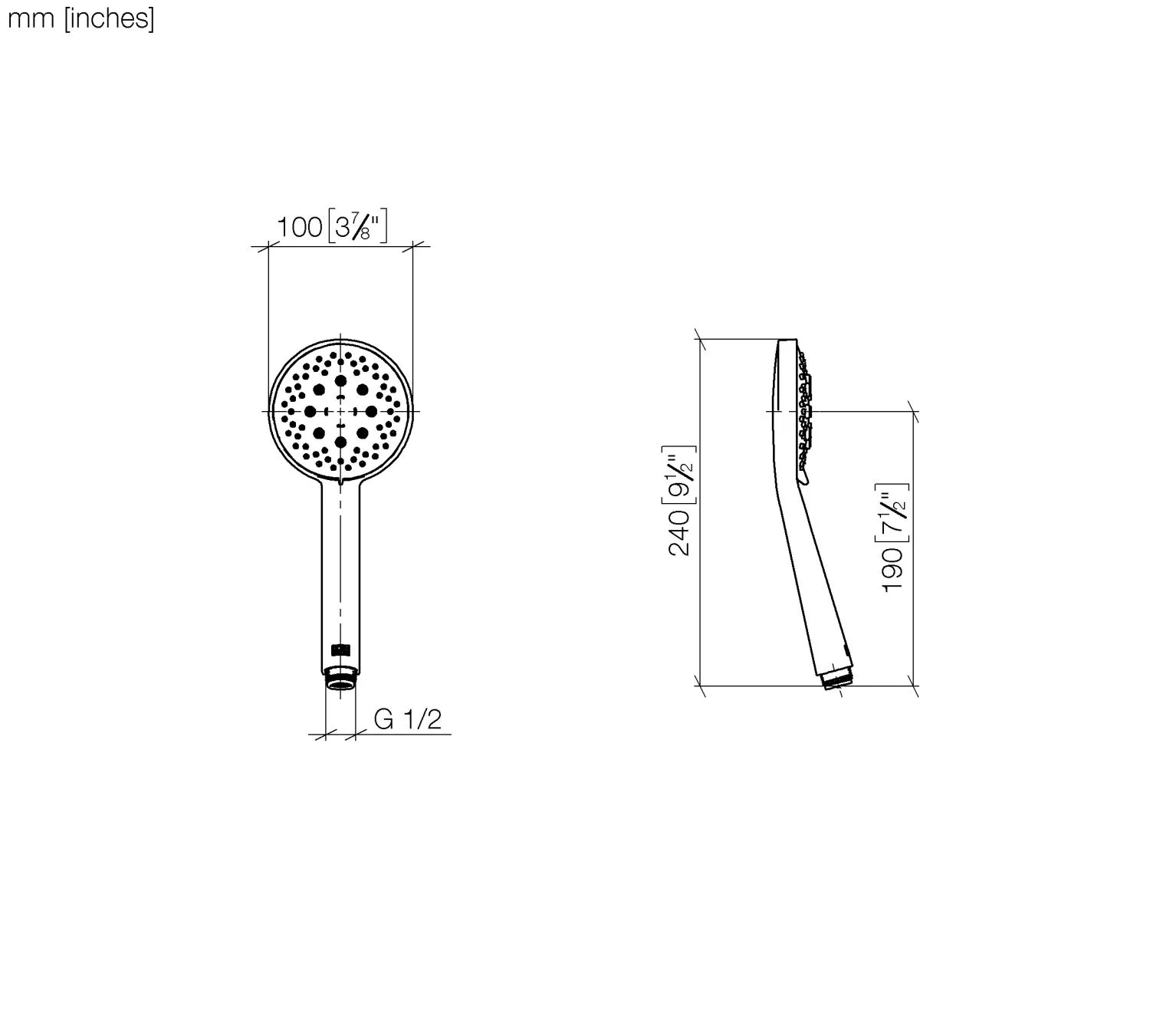 Dornbracht Handbrause FlowReduce - SERIENNEUTRAL Dark Brass gebürstet, dreifach/fünffach verstellbar, Durchfluss max. 6,8 l/min, Brausekopf Ø 100 mm, Anschluss 1/2"
