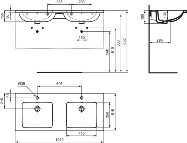 Waschbecken „i.lifeB“ 121 × 51,5 × 18 cm, Hahnlochposition mittig in Weiß Waschbecken „i.lifeB“ 121 × 51,5 × 18 cm, Hahnlochposition mittig in Weiß