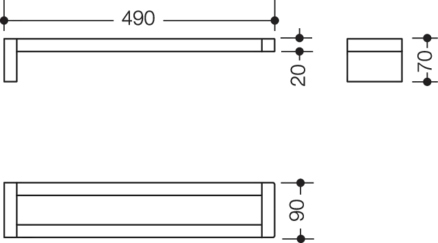 HEWI Handtuchhalter System 100 PG70, verchromt, L:490mm, B:90mm HEWI Handtuchhalter System 100 PG70, verchromt, L:490mm, B:90mm